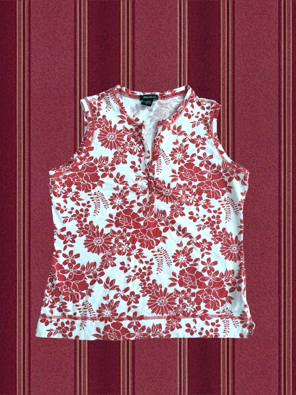 Eddie Bauer White and Red Floral Sleeveless Tank